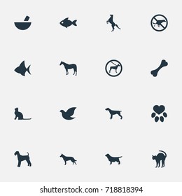 Vector Illustration Set Of Simple Animals Icons. Elements Pigeon, No Animal, Footprint And Other Synonyms Pounder, Dalmatian And Medicine.