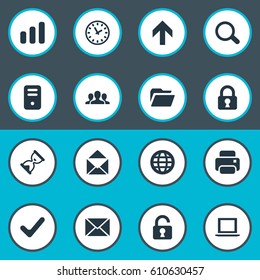 Vector Illustration Set Of Simple Application Icons. Elements Notebook, Web, Lock And Other Synonyms Team, Closed And Timer.