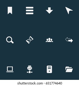 Vector Illustration Set Of Simple Application Icons. Elements Flag, Sand Timer, Contrast Synonyms Reverse, Pennant And Printer.