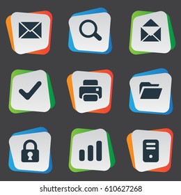 Vector Illustration Set Of Simple Apps Icons. Elements Check, Statistics, Lock And Other Synonyms Printout, Chart And Closed.