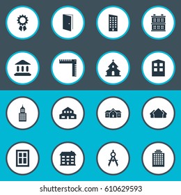 Vector Illustration Set Of Simple Architecture Icons. Elements Structure, Residential, Glazing And Other Synonyms Shanty, Hut And Building.