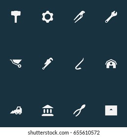 Vector Illustration Set Of Simple Architecture Icons. Elements Mechanic Key, Cutters, Home And Other Synonyms Wrench, Carpentry And Crowbar.