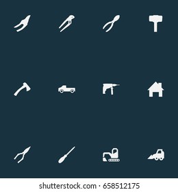 Vector Illustration Set Of Simple Architecture Icons. Elements Carpentry Equipment, House, Transportation And Other Synonyms Nippers, House And Truck.