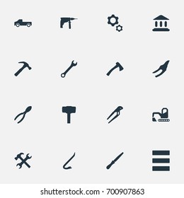 Vector Illustration Set Of Simple Architecture Icons. Elements Digger, Transportation, Workshop And Other Synonyms Axe, Cutters And Engineering.
