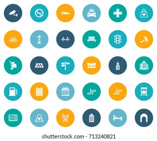 Vector Illustration Set Of Simple Architecture Icons. Elements Beacon, Bike, Semaphore And Other Synonyms Bedstead, Stoplight And Institute.