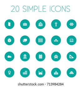 Vector Illustration Set Of Simple Architecture Icons. Elements Library, Superstructure, Stone And Other Synonyms Door, Stone And Museum.