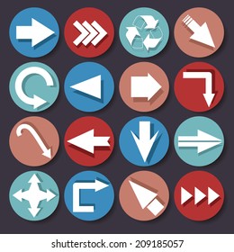Vector illustration of a set of simple arrow icons in contrast colors