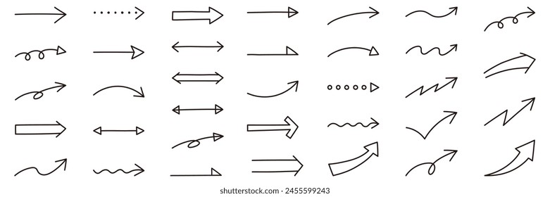 Vector illustration set of simple arrow icons. Handwriting, lines, top and bottom, left and right