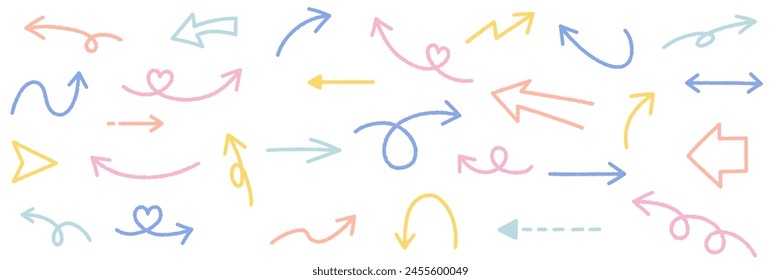 Vector illustration set of simple arrow icons. Handwriting, lines, top and bottom, left and right