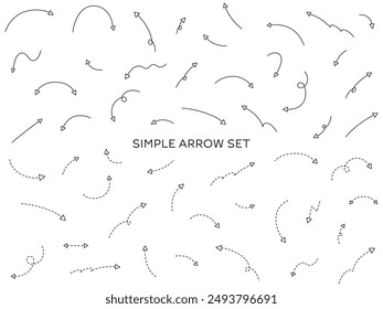 Vector illustration set of simple arrows. Icons, dotted, handwritten, line, line art