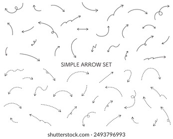 Vector illustration set of simple arrows. Icons, dotted, handwritten, line, line art