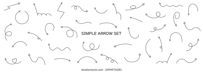 Vector illustration set of simple arrows. Icons, hand drawn