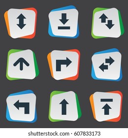 Vector Illustration Set Of Simple Arrows Icons. Elements Right Leading Arrow, Pointer, Down Up And Other Synonyms Download, Falling And Down.