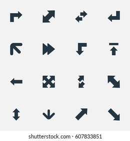 Vector Illustration Set Of Simple Arrows Icons. Elements Left-Right, Advanced, Slanted Arrow And Other Synonyms Right, Four Directions Arrows And Upwards.