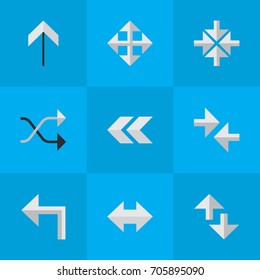 Vector Illustration Set Of Simple Arrows Icons. Elements Widen, Back, Orientation And Other Synonyms Upward, Left And Import.