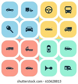 Vector Illustration Set Of Simple Auto Icons. Elements Camion, Automobile, Haulage And Other Synonyms Key, Trailer And Steering.