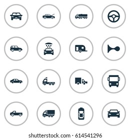 Vector Illustration Set Of Simple Auto Icons. Elements Caravan, Auto, Camion And Other Synonyms Transportation, Race And Automobile.