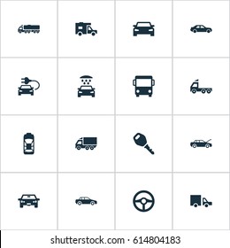 Vector Illustration Set Of Simple Auto Icons. Elements Key, Traffic, Carriage And Other Synonyms Trucking, Camion And Wheel.