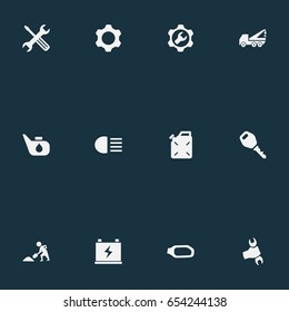 Vector Illustration Set Of Simple Auto Icons. Elements Grease, Wrench, Instrument And Other Synonyms Mirror, Hand And Hoisting.