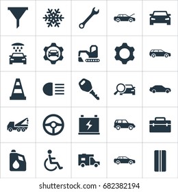 Vector Illustration Set Of Simple Auto Icons. Elements Truck, Snowflake, Auto And Other Synonyms Man, Handicapped And Water.