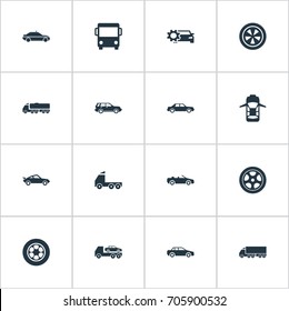 Vector Illustration Set Of Simple Auto Icons. Elements Panorama, Driving, Motor And Other Synonyms Wagon, Carrying And Evacuate.