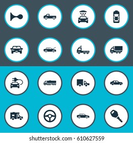 Vector Illustration Set Of Simple Automobile Icons. Elements Traffic, Haulage, Auto And Other Synonyms Shipment, Tuning And Truck.
