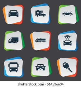 Vector Illustration Set Of Simple Automobile Icons. Elements Shipment, Van, Carriage And Other Synonyms Van, Shipping And Shipment.