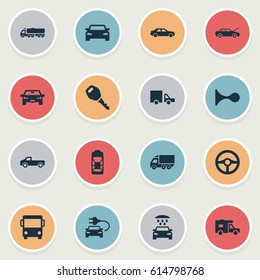 Vector Illustration Set Of Simple Automobile Icons. Elements Auto, Van, Klaxon And Other Synonyms Parking, Van And Auto.