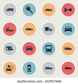 Vector Illustration Set Of Simple Automobile Icons. Elements Klaxon, Key, Camion And Other Synonyms Van, Klaxon And Mega.