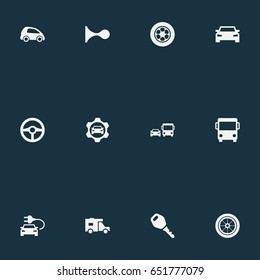 Vector Illustration Set Of Simple Automobile Icons. Elements Lego, Rotation, Steering Wheel And Other Synonyms Public, Rally And Rotation.