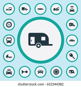 Vector Illustration Set Of Simple Automobile Icons. Elements Auto, Lorry Stop, Rotation And Other Synonyms Automotive, Oval And Klaxon.