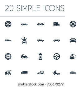 Vector Illustration Set Of Simple Automobile Icons. Elements Siren, Commerce, Camion And Other Synonyms Auto, Rotation And Traffic.