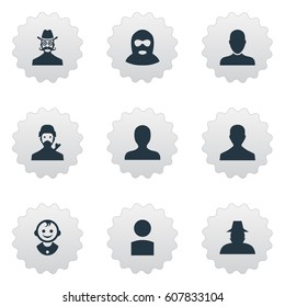 Vector Illustration Set Of Simple Avatar Icons. Elements Male User, Mysterious Man, Job Man And Other Synonyms Boy, Personal And Felon.
