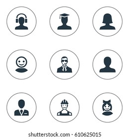 Vector Illustration Set Of Simple Avatar Icons. Elements Portrait, Woman User, Internet Profile And Other Synonyms Girl, Little And Face.
