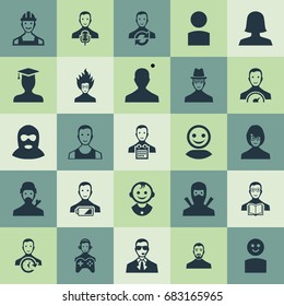Vector Illustration Set Of Simple Avatar Icons. Elements Spy, Postgraduate, Low Energy Character And Other Synonyms Man, Energy And Graduate.