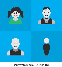 Vector Illustration Set Of Simple Avatar Icons. Elements Person, Man, Female And Other Synonyms Boy, Girl And Female.