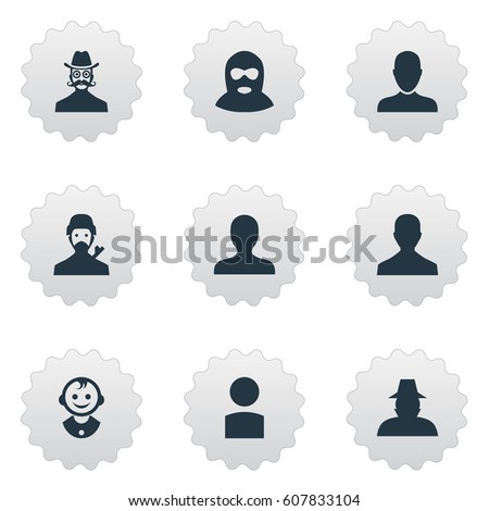 Vector Illustration Set Of Simple Avatar Icons. Elements Male User, Mysterious Man, Job Man And Other Synonyms Boy, Personal And Felon.