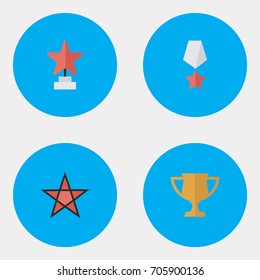 Vector Illustration Set Of Simple Awards Icons. Elements Premium, Award, First And Other Synonyms Award, Trophy And Cub.