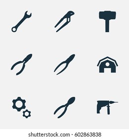 Vector Illustration Set Of Simple Axe Icons. Elements Carpentry Equipment, Wrench, Construction And Other Synonyms Clipping, Wrench And Engineering.