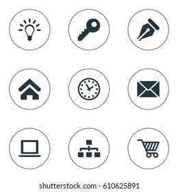 Vector Illustration Set Of Simple B2B Icons. Elements Clock, Password, Computer And Other Synonyms Network, Clock And Timer.