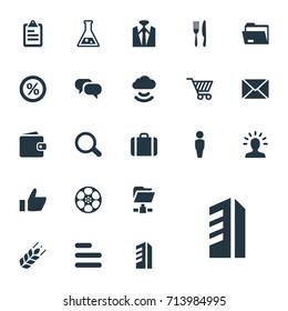 Vector Illustration Set Of Simple B2B Icons. Elements Food Industry, Skyscraper, Archive And Other Synonyms Document, Task And Wireless.