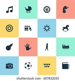 Vector Illustration Set Of Simple Baby Icons. Elements Bookshop, Fetus, Melody And Other Synonyms Melody, Holidays And Arrow.