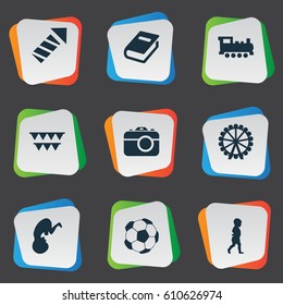 Vector Illustration Set Of Simple Baby Icons. Elements Fetus, Dictionary, Train And Other Synonyms Fetus, Embryo And Ferris.
