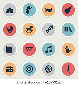 Vector Illustration Set Of Simple Baby Icons. Elements Tent, Ferris Wheel, Palm And Other Synonyms Child, First And Textbook.