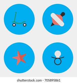 Vector Illustration Set Of Simple Baby Icons. Elements Yule, Toy, Nipple And Other Synonyms Starfish, Toy And Nipple.