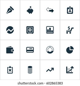 Vector Illustration Set Of Simple Banking Icons. Elements Nib, Earnings, Billfold And Other Synonyms Segment, Clipboard And Chart.
