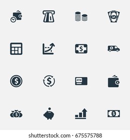 Vector Illustration Set Of Simple Banking Icons. Elements Wallet, Revenue, Growth And Other Synonyms Banknote, Moneybox And Growth.