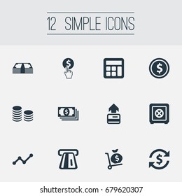 Vector Illustration Set Of Simple Banking Icons. Elements Rich, Interest, Accounting And Other Synonyms Payment, Select And Interest.
