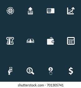Vector Illustration Set Of Simple Banking Icons. Elements Investing, International Business, Increase Graph And Other Synonyms Rich, Increase And Payment.