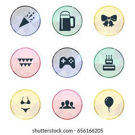 Vector Illustration Set Of Simple Banquet Icons. Elements Ale, Confetti, Community And Other Synonyms Balloon, Christmas And Decoration.